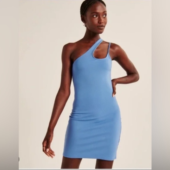 New Abercrombie & Fitch Blue One Shoulder Bodycon Dress - Picture 1 of 5